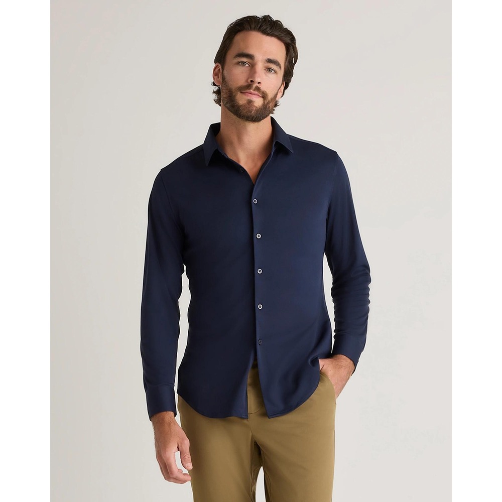 Quince Commuter Stretch Pique Long Sleeve Button Down Mens Size XL Navy Blue